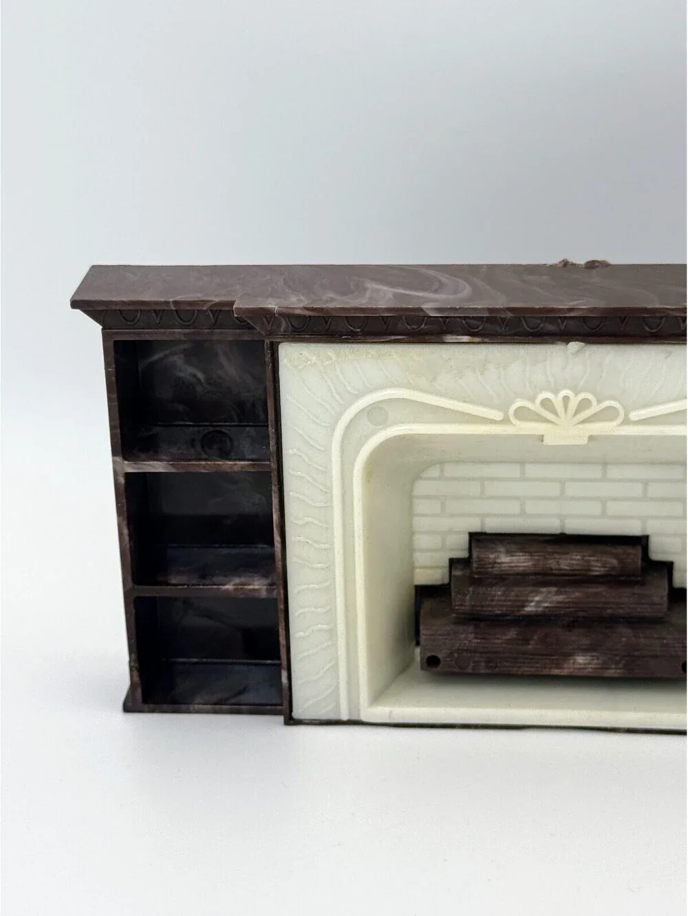 1:12 Scale Vintage Plasco Dollhouse Fireplace Brown Marbled Plastic Bookshelf